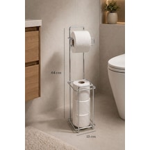 Parlak Silver Metal Ayaklı Tuvalet Kağıtlığı Ve Yedek Rulo Standı Modern Wc Kağıtlık