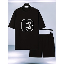 Uyguntarz Unisex 13 Baskılı Tasarım Şort Takım Siyah