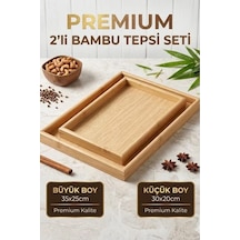 2li Bambu Ahşap Sunum Ve Dekoratif Organizer Tepsi Seti