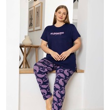 Aydoğan Kadın Pijama Takımı Kısa Kol Büyük Beden Battal Lacivert