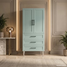 Manarola Çok Amaçlı Dolap 60 Cm 2 Kapak 3 Çekmece Soft Retro Yeşil - Çok Amaçlı Çekmeceli Dolap Gri
