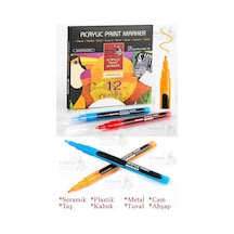 12 Renk Akrilik Markör Keçeli Kalem 1 Adet 12 Li Acrylic Paint Marker Taş Cam Metal Seramik Plastik Tuval Ahşap 0.5 Cm