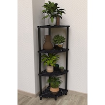 Flora 4 Raflı Moblen Çiçeklik Saksılık Balkon Bahçe Dekor Raf Stand-siyah Mermer Siyah Mermer Desen