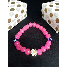 Pembe Boncuklu Elastik Nazar Boncuklu Bileklik