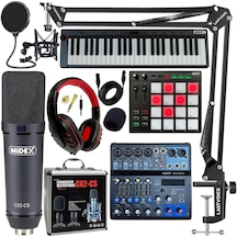 Stüdyo Ekipmanları Midi Live Paket-6 Ses Kartlı Mikser Midi Klavye Cx2 Mikrofon Kulaklık Pad Controller