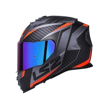Gökkuşağı Vizörlü + Ls2 Storm 2 Racer Full Face Motosiklet Kaskı Mat Titanyum - Turuncu