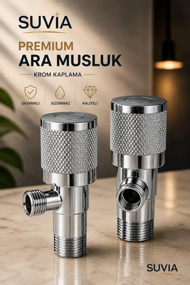 Ara Musluk 2 Adet Krom Kaplama Metal Aç Kapa Banyo Mutfak Musluğu