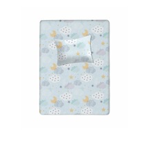 %100 Pamuklu Bebek Aparalı Çarşaf 115x150 + Bebek Yastık Kılıfı 35x45 Mint-beyaz