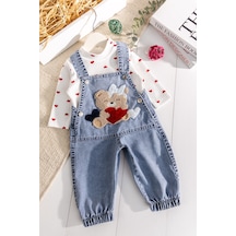 Babymod Ayıcık Figürlü Denim 2'li Kız Bebek Kot Salopet Tulum Mavi