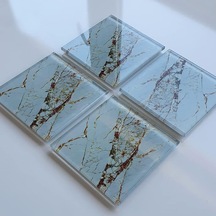 4'lü Takım Cam Bardak Altlığı 10cm X 10cm Gold Detaylı Diğer