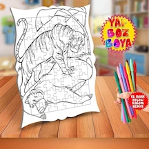 Ayıya Masaj Yapan Kaplan Eğitici Boyama Puzzle Tablo Çocuk-482
