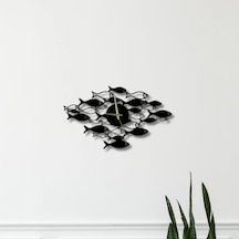 Metal Duvar Saati Küçük Balıklar Temalı Dekoratif Saat Siyah-58 X 58