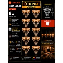 10 Adet Ledvance 12v Ac/dc 8w 50w Dimli 2700k Sarı Işık Gu5.3 Duylu Led Çanak Ampul