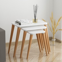 Flora ESTE  Sehpa Ahşap Ayaklı Üçlü Zigon (BEYAZ)