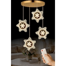 Kar Tanesi Model 4 Lü Gold Kaplama 3 Renk Kumandalı Salon Mutfak Oturma Yatak Odası Modern Led Avize Sarı