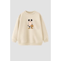 Monila Erkek Çocuk Cadılar Bayramı 3 İplik Pamuklu Kumaş Baskılı Sweatshirt Taş