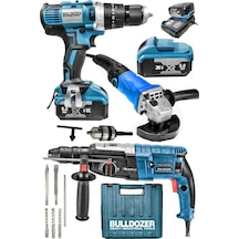 Bulldozer 36V 5Ah Çift Akülü Matkap + 3000 W Kırıcı Delici + 1600 W Devirli Avuç Taşlama