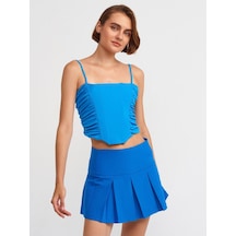 Dilvin 20129 Büzgülü Detaylı Askılı Crop Top-mavi-4272 Mavi
