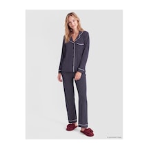 LC Waikiki Alıta Cıty Farkıyla Lcw Dream Lacivert Penye Puantiye Uzun Kollu Kadın Pijama Takım Lacivert - 929536562 Lacivert