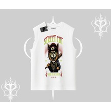 Tarzsokak Street Cat Kedi Baskılı Kolsuz Tshirt Beyaz