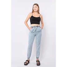 Kadın Lastikli Jogger Pantolon Açık Mavi 001