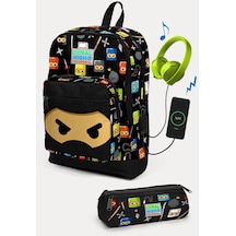 Coral High Kids Siyah Ninja Desenli Usb'li 2'li Okul Çanta Seti Set0223285
