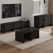 Laris Üçlü Set Tv Sehpası, Konsol Ve Orta Sehpa İle Modern Yaşam Alanları İçin Takım Siyah
