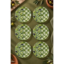 6 Lı Cam Çay Tabağı Zeytin Dalı Ve Dama Desenli 12 Cm 6 Adet Çay Tabak Yeşil