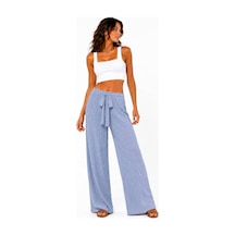 Hira Life Fashion Kadın Kumaşı Kabartma Detaylı Bol Paça Ve Önü Bağcıklı Salaş Burgu Şık Pantolon Gri Gri