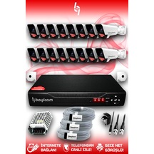 Bayicam 16 Kameralı Süper 16 Dış Kamera Set HDD'siz 5 MP 2K Net Gece Görüşlü Güvenlik Kamerası Sistemi