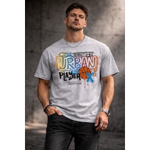 Herkesemoda Street Stayle Yazı Detaylı Basic T-shirt Gri
