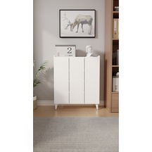 İliana 3 Kapaklı 4 Raflı Çok Amaçlı Dolap, Banyo Dolabı, Mutfak Dolabı Beyaz
