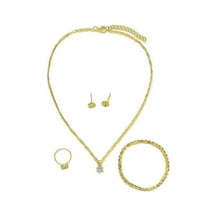 Dancemonkey Yüzük Yüzük Taklidi Takım Takı Solmaz Seti Paslanmaz Küpe Kolye Kadın Hediyesi Hediyesi Hafif Günü Doğum Bilezik Bayan Ayarlanabilir Anne Altın 1 Zo Altın