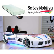 Setaymobilya Audi V7 Arabalı Yatak+Ortopedik Yatak+Kapıları Açılan + Full Led
