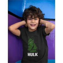 Sevbano Tasarım Hulk Baskılı Unisex Avengers Film Çocuk Tişört 1-12 Yaş Siyah