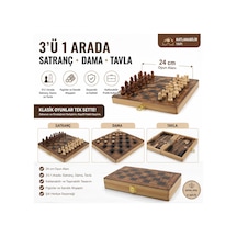 Lüks Ahşap 3ü 1 Arada Satranç Dama Tavla Seti Katlanabilir Kilitli Oyun & Eğlence Takımı 24 Cm