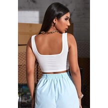 Kadın Modern Stil Beyaz Kalın Askılı Crop Top Büstiyer