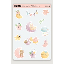 Sevimli Hayvanlar Sticker Seti - 13 Adet Etiket Çıkartma Diğer
