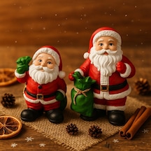 Noel Baba Biblo Seti 2 Li 9 Cm & 11 Cm Premium Yılbaşı Dekor Koleksiyonluk Hediye