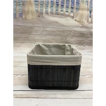 Bambu Çok Amaçlı Saklama Kutusu Düzenleyici Kare Organizer, Dekoratif Bambu Düzenleyici Siyah 20x20x13cm 10