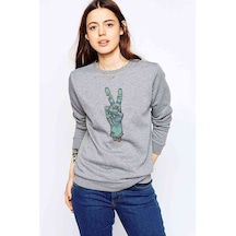 Zombie Peace Baskılı Gri Kadın Sweatshirt