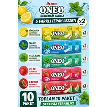 Oneo 10'lu Karışık Şekersiz Sakız Seti 5 Çeşit, 2'şer Paket