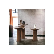 Wood Ahşap 3 Lü Set Fitilli Mantar Yan Sehpa Fiskos