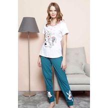 Vienetta Gri Melanj Kadın Kısa Kollu Etegi Oval Pijama Takım EDY1120 Gri Melanj