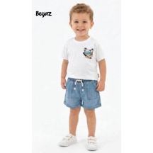 Trend Kids Trendebee Kids 2li Takım Penye Kotlu Hawaii Baskılı Beyaz