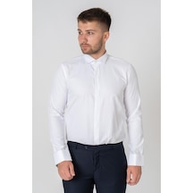 White Stone Roma G2023 Likralı Pamuklu Slim Fit Ata Yaka Gömlek Beyaz