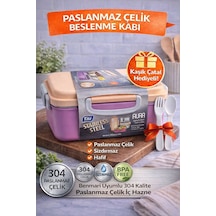 Pembe Benmarili Paslanmaz Çelik Yemek Kabı 2 Bölmeli Beslenme Kabı Saklama Kabı Diğer