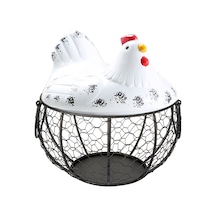 Tavuk Figürlü Yumurta Meyve Tutucu Mutfak Organizer Sepet Beyaz - Siyah
