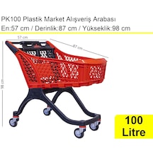 Pk100 Plastik Market Alışveriş Arabası 100 Litre Kırmızı / En:57 Boy:87 Yükseklik:98 Cm