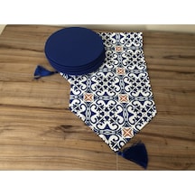 Mavi Çini Desenli Runner & Supla Çok Renkli